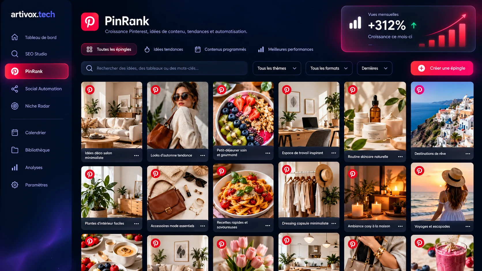 Aperçu illustratif de l’interface PinRank